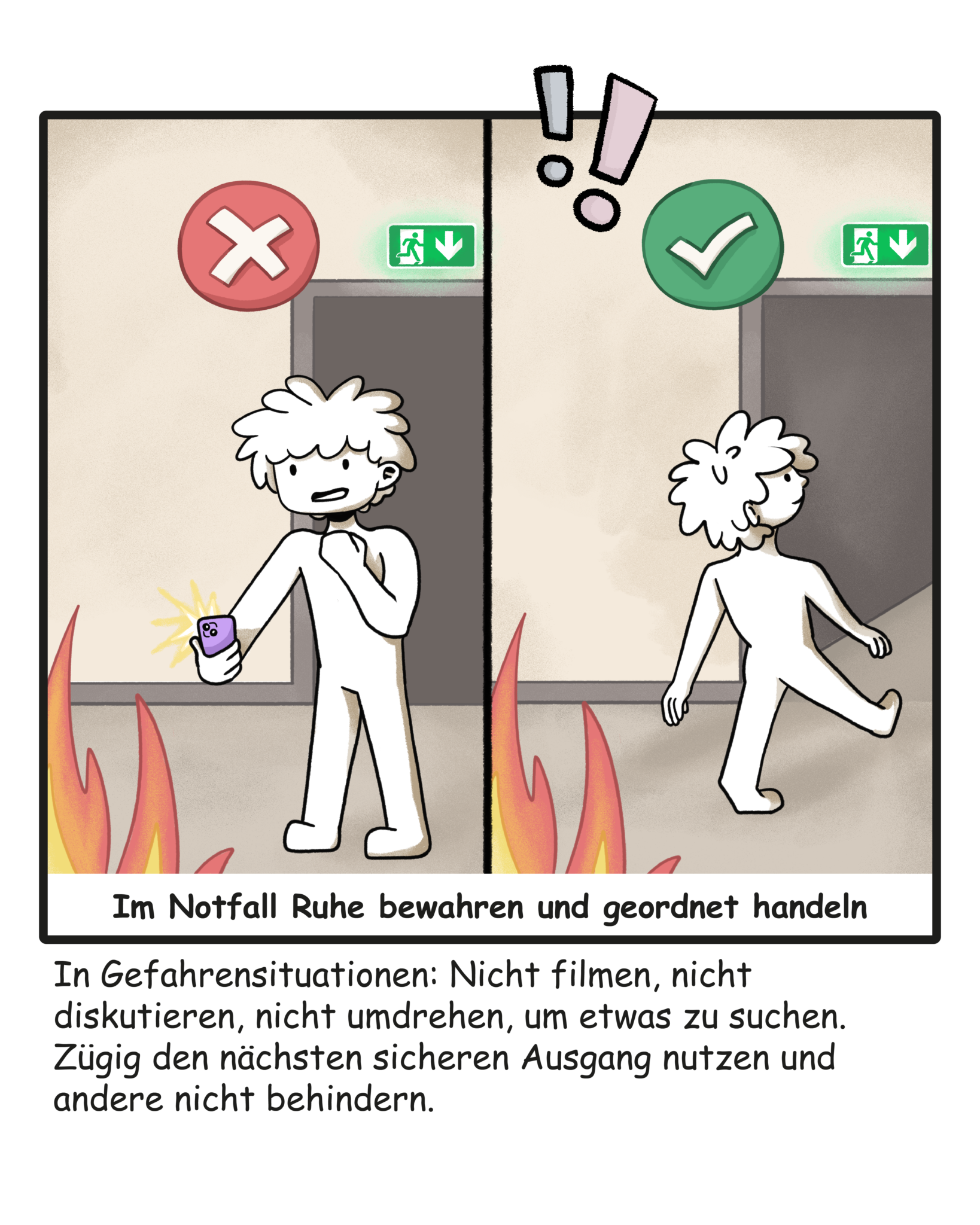 Im Notfall Ruhe bewahren und geordnet handeln.